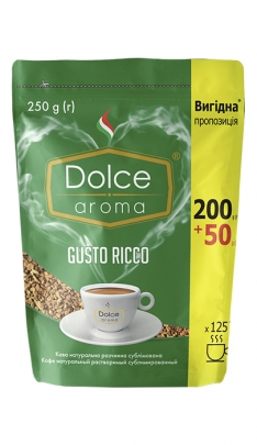 Кава розчинна Dolce Aroma Gusto Ricco, 200 + 50 грам в подарунок -