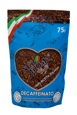 Кофе растворимый сублимироварнный Nero Aroma Decaffeinato 75гр. -